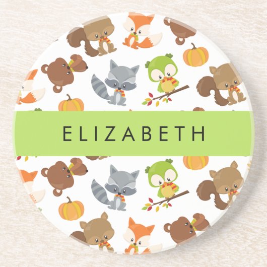 森林動物，森林動物，あなたの名前 コースター (正面)