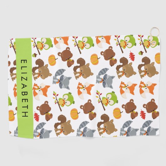 森林動物,森林動物,あなたの名前 ゴルフタオル (横)