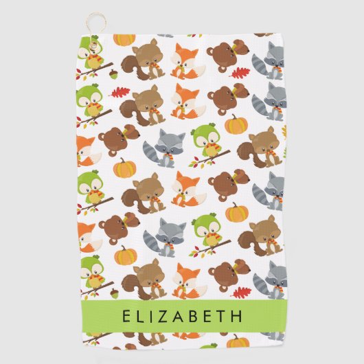 森林動物,森林動物,あなたの名前 ゴルフタオル (正面)