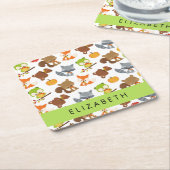 森林動物,森林動物,あなたの名前 スクエアペーパーコースター (アングル)