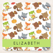 森林動物,森林動物,あなたの名前 スクエアペーパーコースター (正面)