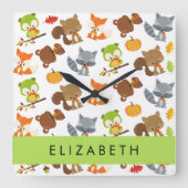 森林動物，森林動物，あなたの名前 スクエア壁時計 (正面)