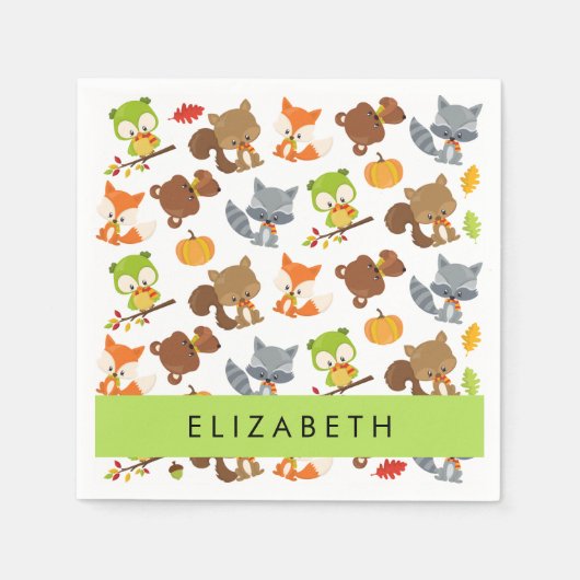 森林動物,森林動物,あなたの名前 スタンダードカクテルナプキン (正面)