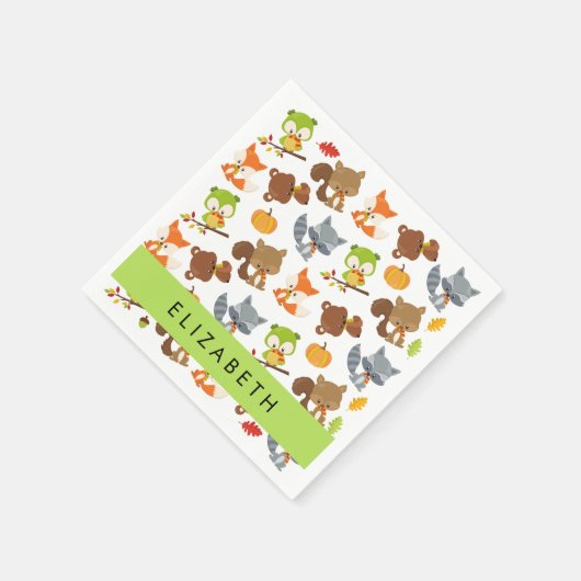 森林動物,森林動物,あなたの名前 スタンダードカクテルナプキン (角)