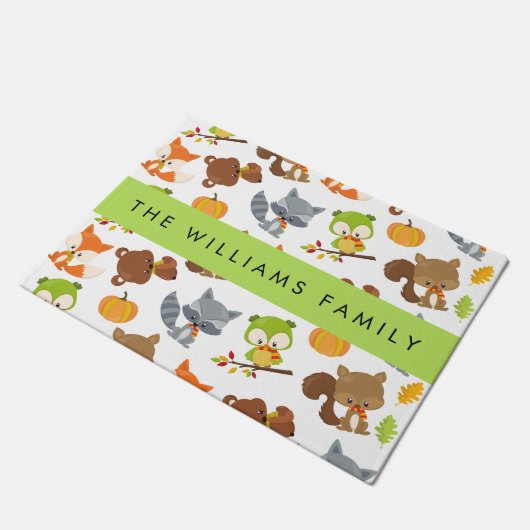 森林動物，森林動物，あなたの名前 ドアマット (アングル)