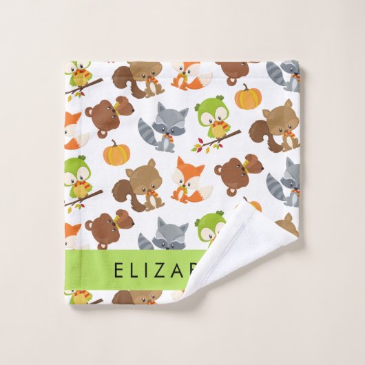 森林動物，森林動物，あなたの名前 バスタオルセット (ウォッシュタオル)