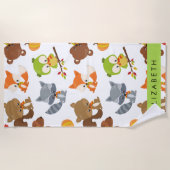 森林動物,森林動物,あなたの名前 ビーチタオル (正面)