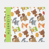 森林動物,森林動物,あなたの名前 フリースブランケット (正面(横))