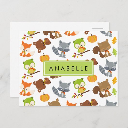 森林動物，森林動物，あなたの名前 ポストカード (正面/裏面)