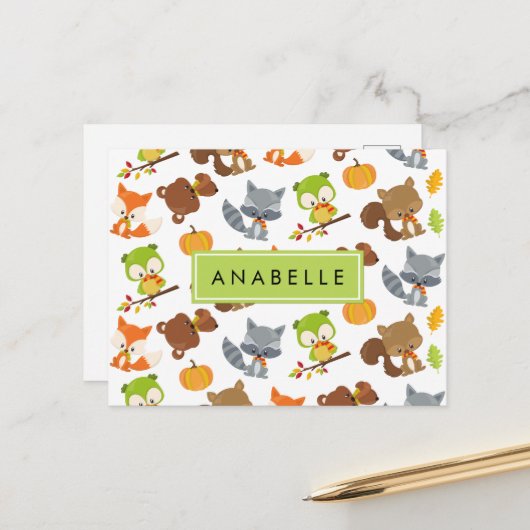森林動物，森林動物，あなたの名前 ポストカード (正面/裏面インサイチュ)