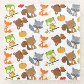 森林動物，森林動物，秋動物 ガラスコースター (正面)