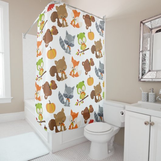 森林動物，森林動物，秋動物 シャワーカーテン (インサイチュ)
