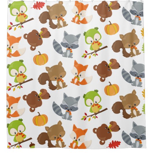 森林動物，森林動物，秋動物 シャワーカーテン (正面)