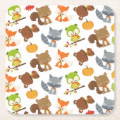 森林動物,森林動物,秋動物 スクエアペーパーコースター (正面)