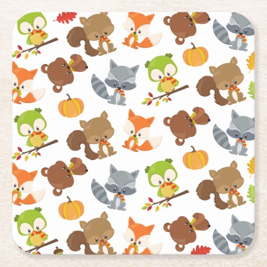 森林動物,森林動物,秋動物 スクエアペーパーコースター (正面)