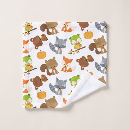 森林動物,森林動物,秋動物 バスタオルセット (ウォッシュタオル)
