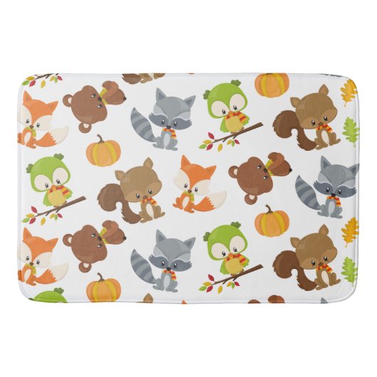 森林動物，森林動物，秋動物 バスマット (正面)