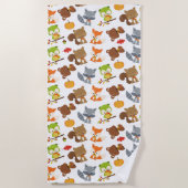 森林動物，森林動物，秋動物 ビーチタオル (正面)