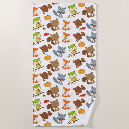 森林動物，森林動物，秋動物 ビーチタオル (正面)