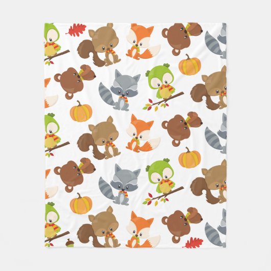 森林動物，森林動物，秋動物 フリースブランケット (正面)