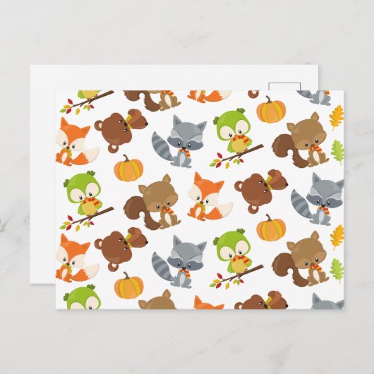 森林動物,森林動物,秋動物 ポストカード (正面/裏面)