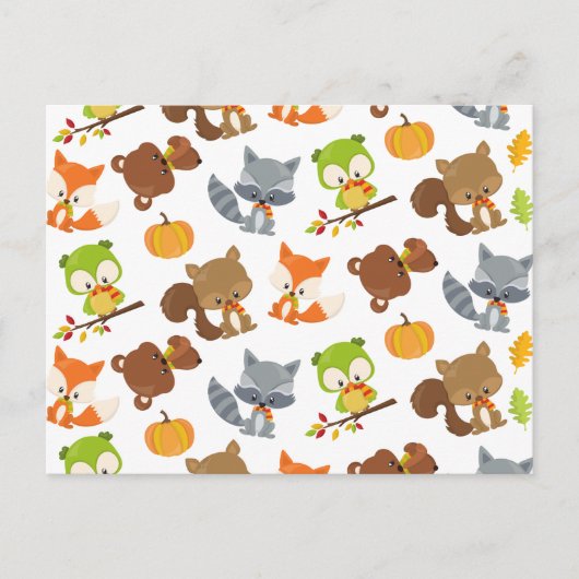 森林動物，森林動物，秋動物 ポストカード (正面)