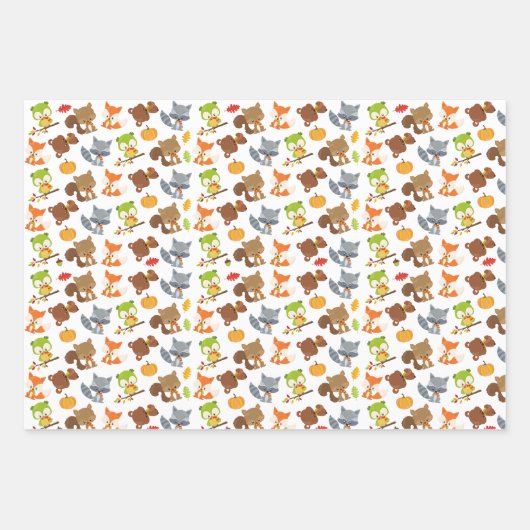森林動物，森林動物，秋動物 ラッピングペーパーシート (正面3)