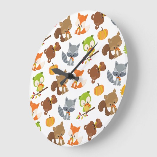 森林動物,森林動物,秋動物 ラージ壁時計 (傾斜)
