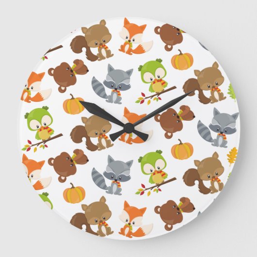 森林動物,森林動物,秋動物 ラージ壁時計 (正面)
