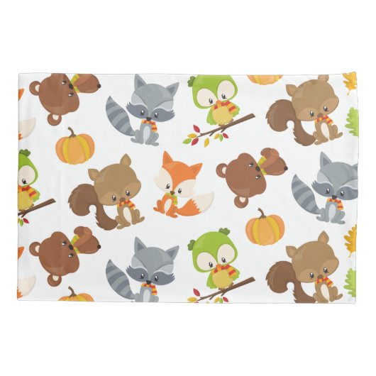 森林動物，森林動物，秋動物 枕カバー (裏面)