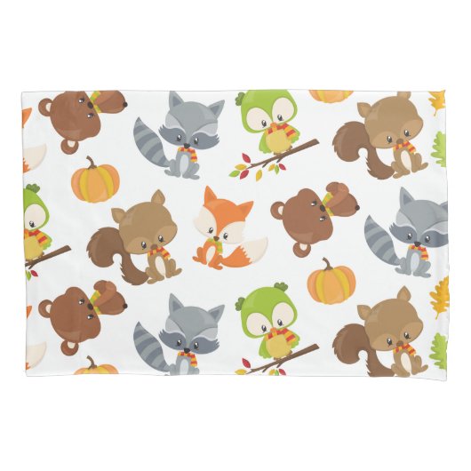森林動物，森林動物，秋動物 枕カバー (正面)