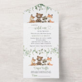 森林動物,森,ワイルドワン,赤ちゃんシャワー オールインワン招待状 (内側)