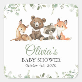 森林動物，森，ワイルドワン，赤ちゃんシャワー スクエアシール