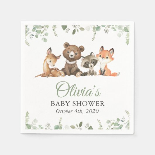森林動物，森，ワイルドワン，赤ちゃんシャワー スタンダードカクテルナプキン (正面)