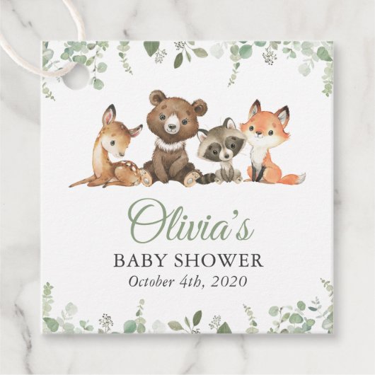 森林動物,森,ワイルドワン,赤ちゃんシャワー フェイバータグ (正面)