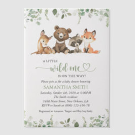 森林動物，森，ワイルドワン，赤ちゃんシャワー ベラム紙招待状