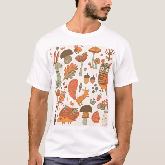 森林動物:秋カラフル背景。 Tシャツ (正面)