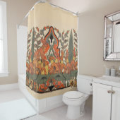 森林動物，花の間の赤い葉ウサギ シャワーカーテン (インサイチュ)