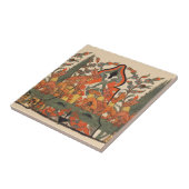 森林動物,花の間の赤い葉ウサギ タイル (側面)