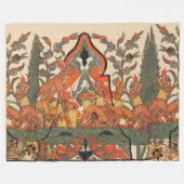 森林動物,花の間の赤い葉ウサギ フリースブランケット (正面(横))