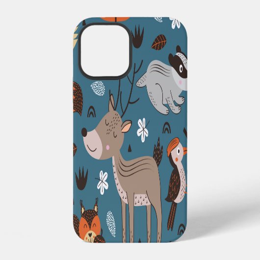 森林動物,青,スカンジナビアスタイル iPhoneケース (裏面)