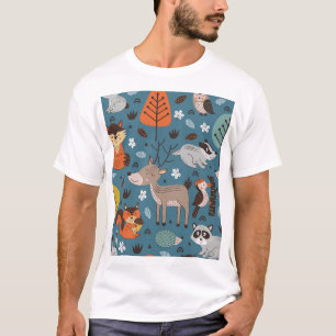 森林動物,青,スカンジナビアスタイル Tシャツ