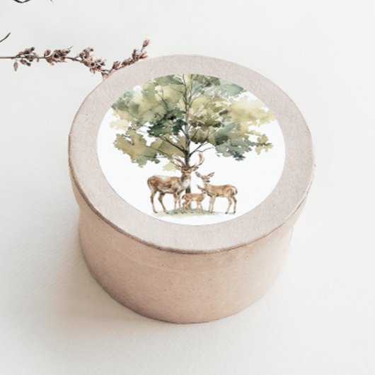 森林動物 | 鹿ファミリー赤ちゃんシャワーのお願い ラウンドシール