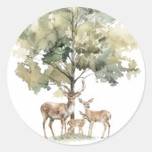 森林動物 | 鹿ファミリー赤ちゃんシャワーのお願い ラウンドシール (正面)