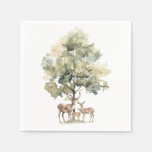 森林動物 | 鹿ファミリー赤ちゃんシャワー スタンダードカクテルナプキン (正面)