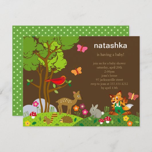 森林友人のベビーシャワーの招待状 招待状 (正面/裏面)