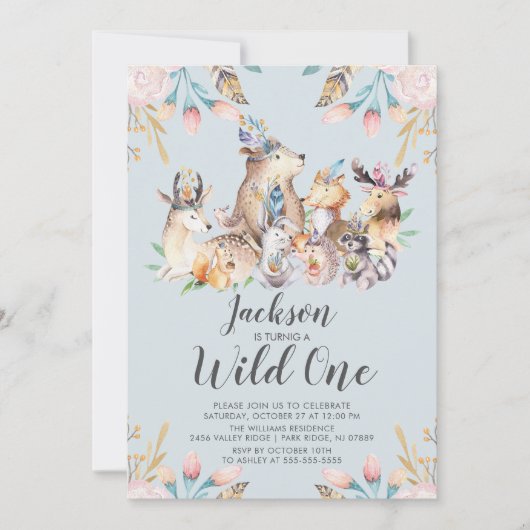 森林友人の野生の1匹の誕生日の招待状 招待状 (正面)