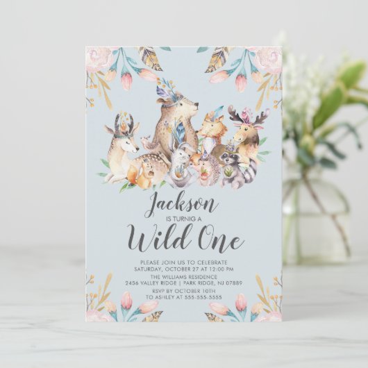 森林友人の野生の1匹の誕生日の招待状 招待状 (スタンド正面)