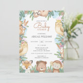 森林地の水彩動物のベビーシャワー 招待状 (スタンド正面)