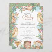 森林地の水彩動物のベビーシャワー 招待状 (正面/裏面)